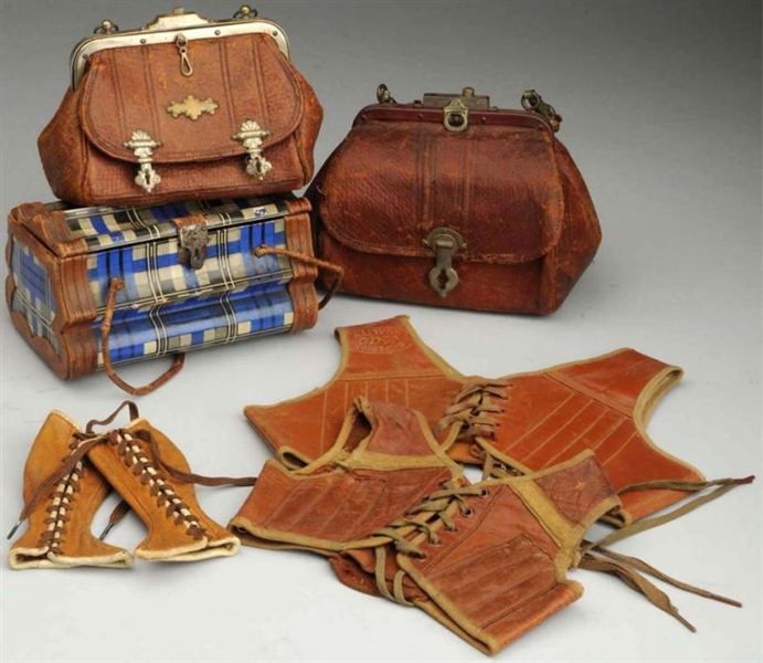 LOT OF ANTIQUE LEATHER GOODS.                     