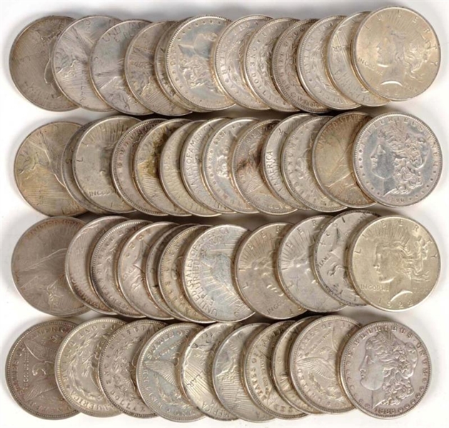 LOT OF 47: SILVER DOLLARS.                        