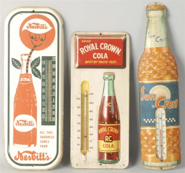 LOT OF 3: TIN SODA THERMOMETERS.                  