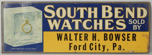 TIN SOUTH BEND WATCHES SIGN.                      