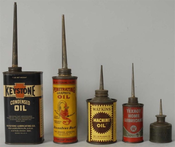 LOT OF 5: ADVERTISING OIL CANS.                   