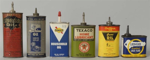 LOT OF 6: SMALL ADVERTISING OIL CANS.             