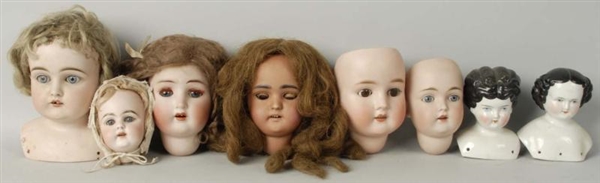 LOT OF 8: GERMAN BISQUE & CHINA DOLL HEADS.       