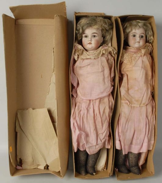 LOT OF 2: A.M. BISQUE HEAD DOLLS & BOXES.         