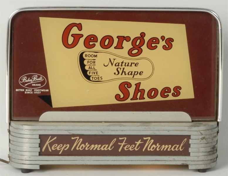 SMALL GLASS GEORGES SHOES LIGHT-UP SIGN.         