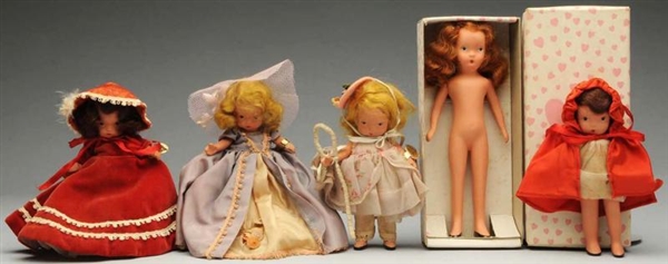 LOT OF 5: BISQUE STORYBOOK DOLLS.                 