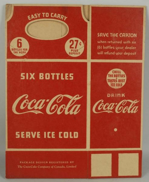 1930S NEVER-USED COCA-COLA CARDBOARD CARRIER.     
