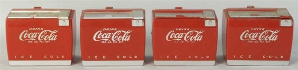 LOT OF 4: 1950S COCA-COLA MINIATURE COOLERS.      
