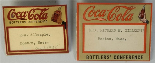 LOT OF 2: 1930S COCA-COLA CONVENTION BADGES.      