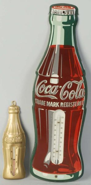 LOT OF 2: 1950S TIN COCA-COLA THERMOMETERS.       