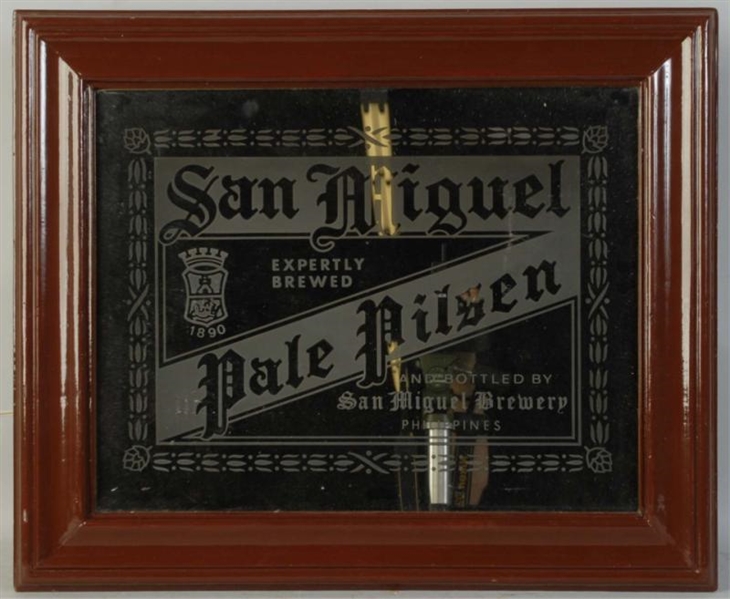 SAN MIGUEL BEER LIGHTED MIRROR SIGN.              