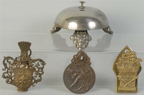 LOT OF METAL BELL AND 3 CLIPS.                    