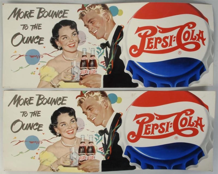 LOT OF 2: 1940S-50S PEPSI-COLA TROLLEY SIGNS.     