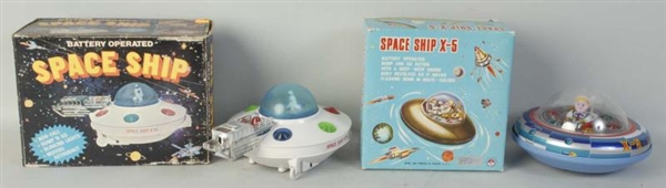 LOT OF 2: TIN LITHO AND PLASTIC SPACE SHIP TOYS.  