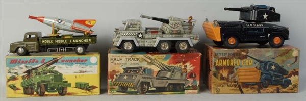 LOT OF 3: FRICTION & BATTERY-OP MILITARY VEHICLES 
