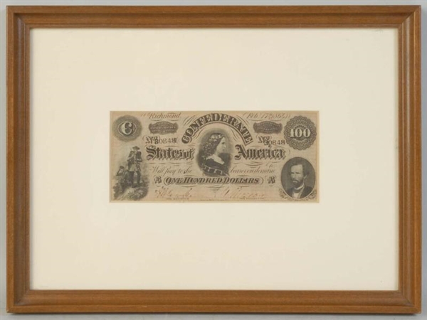 CONFEDERATE $100 NOTE FEBRUARY 17TH 1864.         