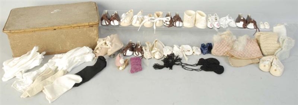 LOT OF LEATHER GLOVES & DOLL SHOES.               