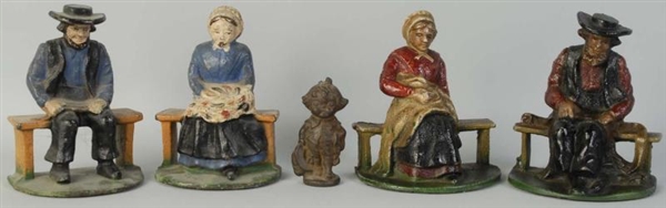 LOT OF 3: CAST IRON AMISH BOOKENDS & PAPERWEIGHT. 
