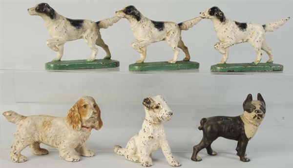LOT OF 6: CAST IRON DOG BOOKENDS & PAPERWEIGHTS.  