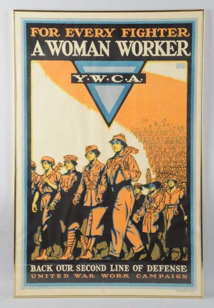 "FOR EVERY FIGHTER - A WOMAN WORKER" WWI POSTER.  