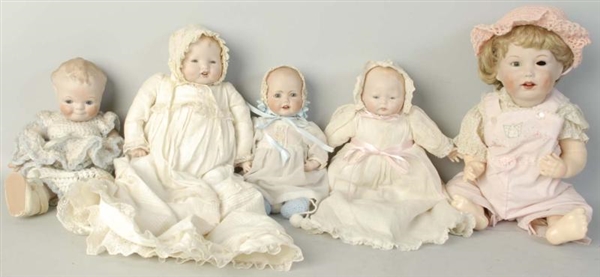 LOT OF 5: REPRODUCTION DOLLS.                     