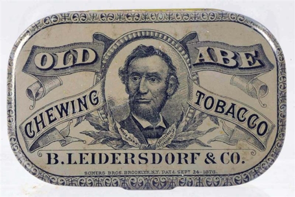 OLD ABE CHEWING TOBACCO FLAT POCKET TIN.          