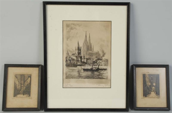 LOT OF 3: CHARCOAL ETCHINGS OF PARIS.             