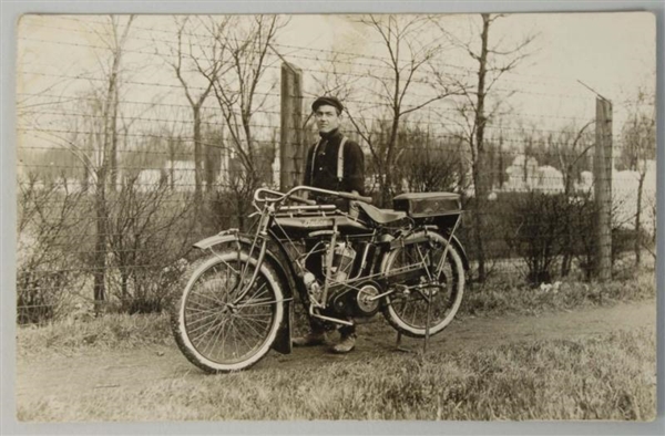 MAN WITH INDIAN MOTORCYCLE REAL PHOTO POSTCARD.   