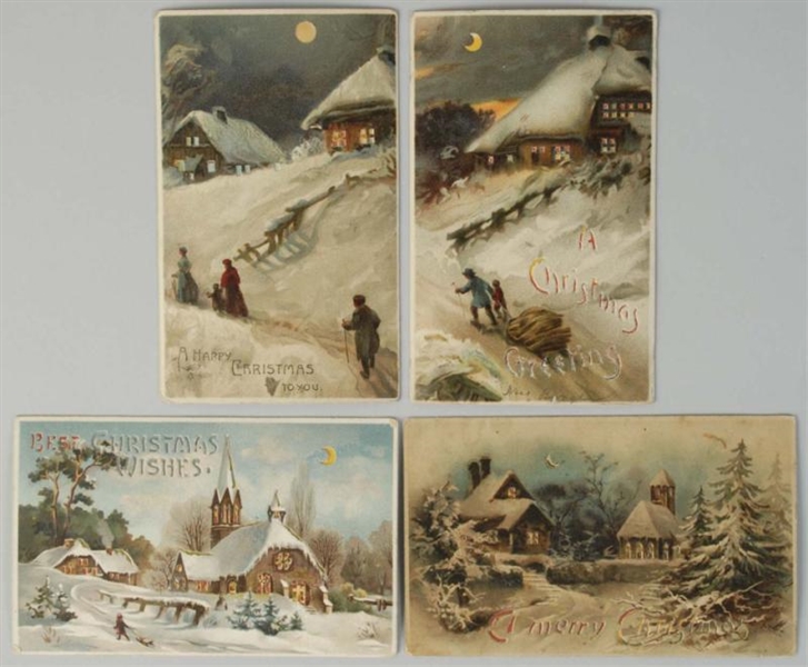 LOT OF 4: HOLD-TO-LIGHT CHRISTMAS POSTCARDS.      