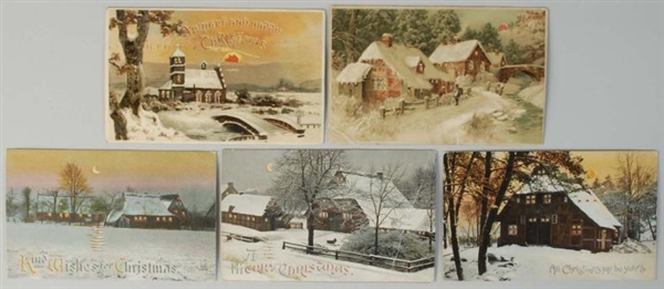 LOT OF 5: HOLD-TO-LIGHT CHRISTMAS POSTCARDS.      