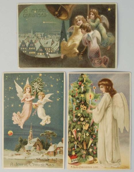 LOT OF 3: HOLD-TO-LIGHT CHRISTMAS POSTCARDS.      