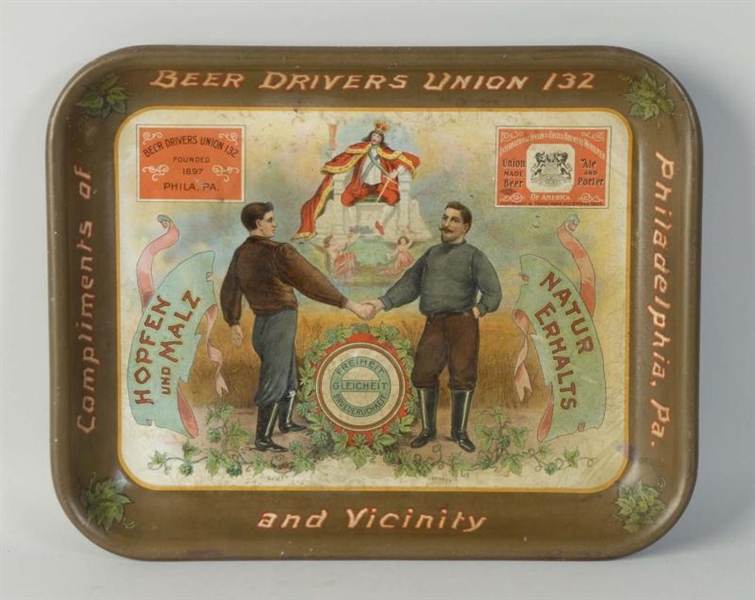1910-20 BEER DRIVERS UNION TRAY.                 