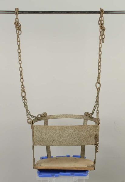 IRON & WOOD CARNIVAL RIDE SEAT WITH CHAIN.        