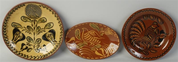 LOT OF 3: NED FOLTZ REDWARE PLATES.               