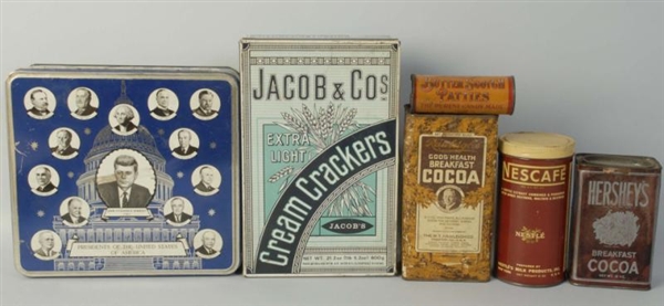LOT OF 6: ASSORTED TINS.                          