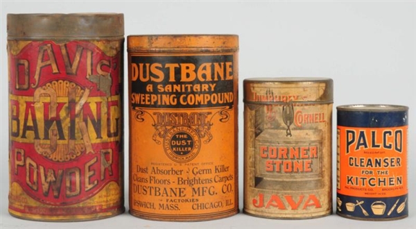 LOT OF 4: PRODUCT TIN CANS.                       