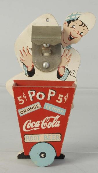 1950S COCA-COLA WOODEN OPENER & CATCHER.          