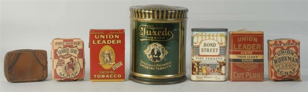 LOT OF 7: TOBACCO TINS AND ACCESSORIES.           