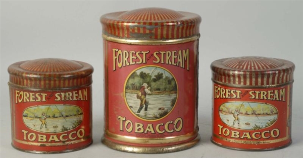 LOT OF 3: FOREST AND STREAM TOBACCO TINS.         