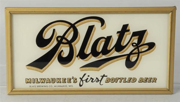 1930S BLATZ REVERSE ON GLASS SMALL SIGN.          
