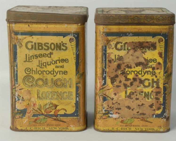 LOT OF 2: GIBSONS COUGH LOZENGE TINS.            