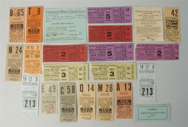 LOT OF 20+ USED 1940S & 50S BASEBALL TICKETS.   