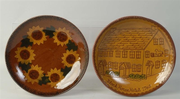 LOT OF 2: NED FOLTZ REDWARE POTTERY PLATES.       