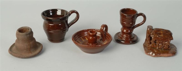 LOT OF 5: NED FOLTZ REDWARE POTTERY PIECES.       