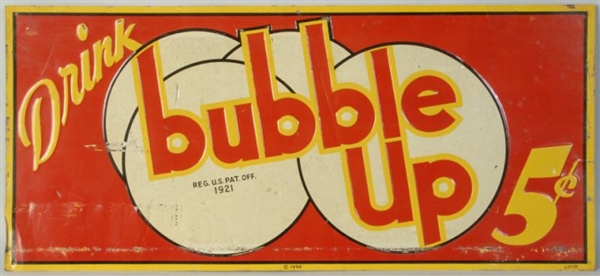 TIN 5-CENT BUBBLE UP SIGN.                        