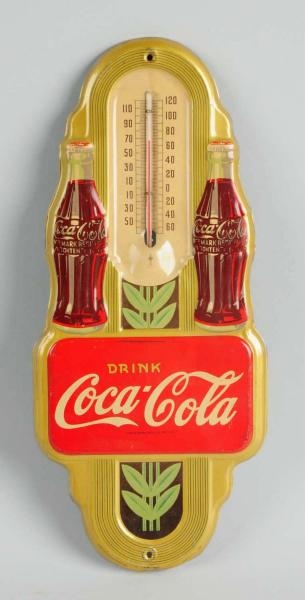 1942 COCA-COLA DOUBLE BOTTLE THERMOMETER.         