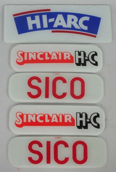 LOT OF 5: GASOLINE ADVERTISING GLASS SIGNS.       