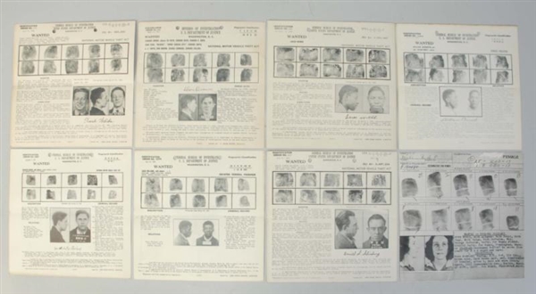 LOT OF 8: 1930S-40S FBI WANTED CARDS.             