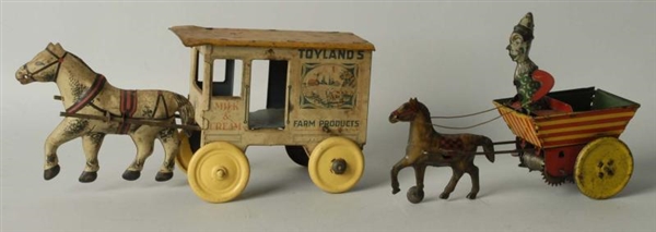LOT OF 2: TIN WIND-UP HORSE DRAWN TOYS.           