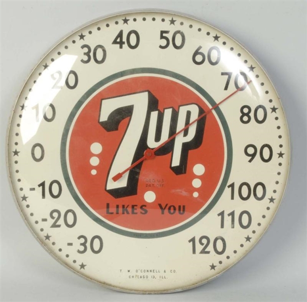 7-UP LIKES YOU CLOCK THERMOMETER.                 